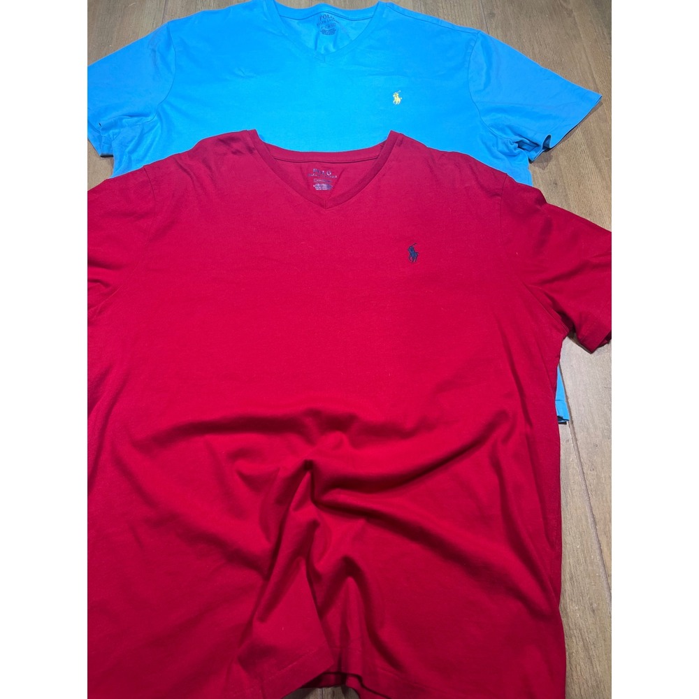 Polo Ralph Lauren Mens V-Neck T-Shirt 2 Pack Red Blue Pony Logo 710610676011 - Picture 3 of 14
